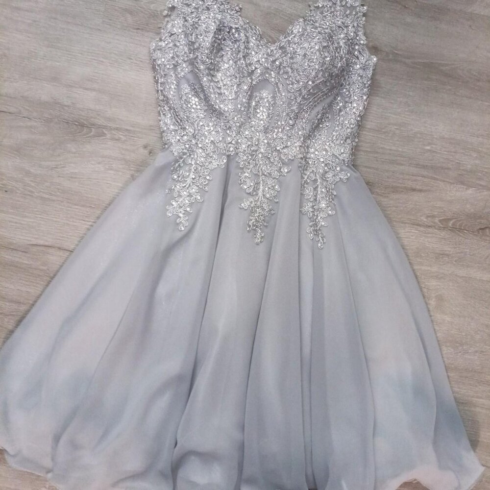 Vintage May Queen Women's Silver and Grey Dress